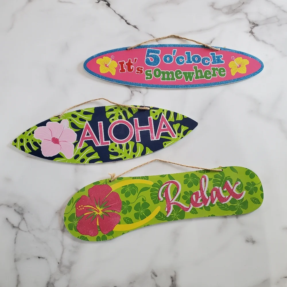 3 Surfboard Signs ALOHA, Relax & It's 5 o'clock somewhere